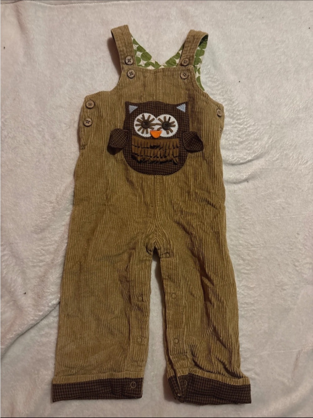 Mud Pie Brown Corduroy Owl Overalls